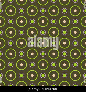 Trendy vector seamless polka dots and circles pattern design. Artistic scattered colorful circular dots repeating texture for printing and textile Stock Vector