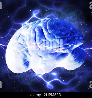 human brain and electric waves, concept for neuroscience and brain neurology Stock Photo