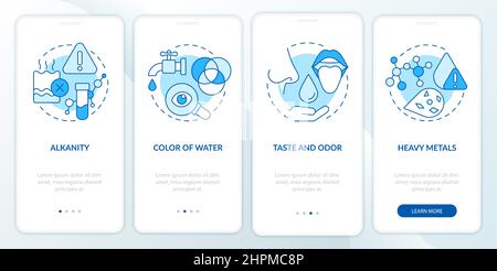 Water quality testing blue onboarding mobile app screen Stock Vector