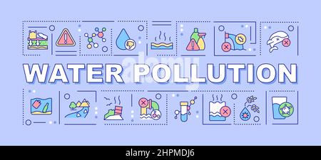 Water pollution word concepts purple banner Stock Vector