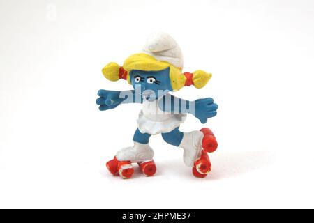 Vintage Roller Skating Smurfette Character from  the Smurfs Stock Photo