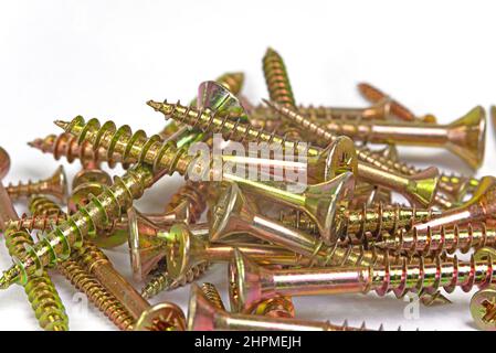 Galvanized wood screws in a close-up Stock Photo