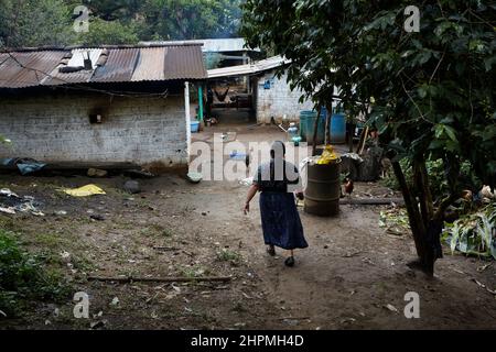 Midwife Ana María Chali visits Teresa and cared for her with the birth of their baby in Pachay in Guatemala. Stock Photo