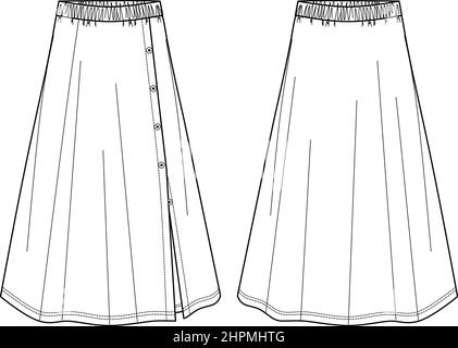 Fashion technical drawing of flared skirt with belt Stock Vector | Adobe  Stock