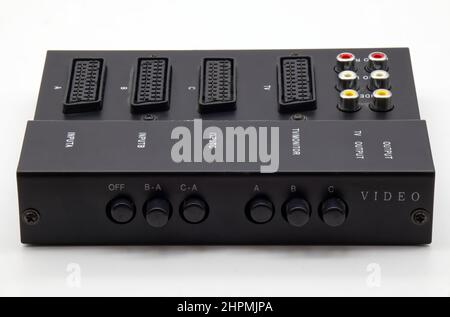 Audio-Video Switchboard. Vintage Technology isolated on white background Stock Photo