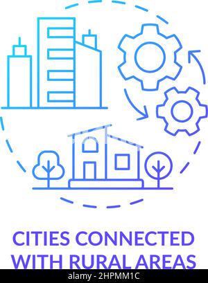 Cities connected with rural areas blue gradient concept icon Stock Vector