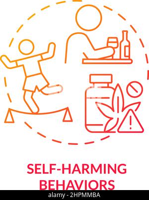 Self harming behaviors red gradient concept icon Stock Vector