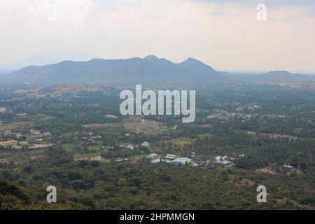 Scenic view of the landscape of the plains and the salem city from a ...