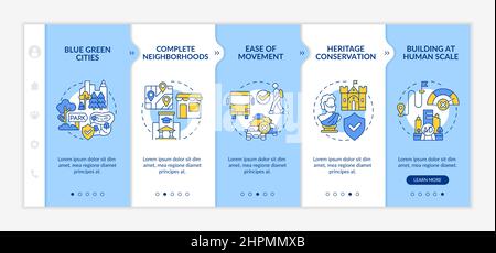 Urban design principles blue and white onboarding template Stock Vector