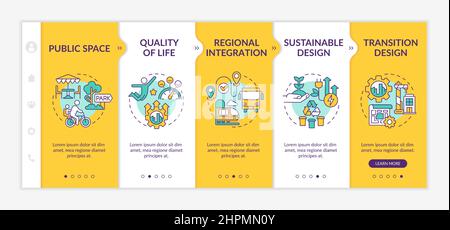 Principles of urban design yellow onboarding template Stock Vector