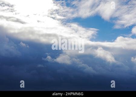 Dark cloudy sky before rain or storm, natural background photo. Stock Photo