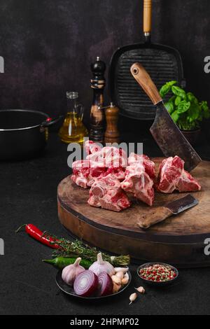 Chopped beef bones for making bouillon stock Stock Photo