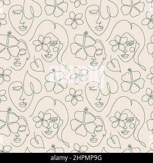 Face of an abstract woman with a flower. Stock Vector