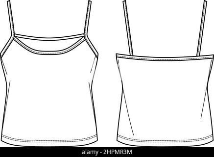 Vector strapless top with cutout details technical drawing, women crop top with shoulder straps fashion CAD, template, sketch, flat, mock up. Jersey f Stock Vector