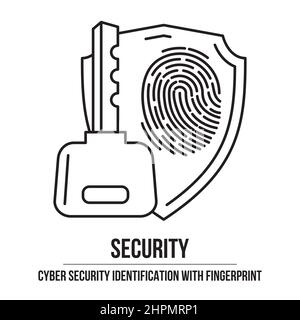 Digital fingerprint and key, concept of cyber security or private key in cryptocurrency technology, shape of key combined with fingerprint. Stock Vector