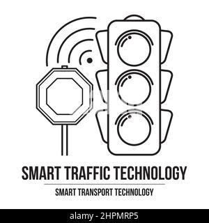 Smart traffic control. Smart Traffic Light icon, smart road reflecting the intelligence in taking the road. Stock Vector