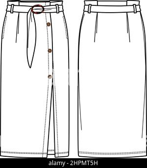 Vector wrapped skirt with wooden accessories technical drawing ...