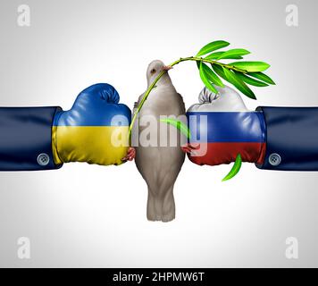Russia and Ukraine tensions as a geopolitical conflict clash between the Ukrainian and Russian nation as a European security concept due to political. Stock Photo