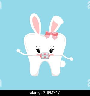 Easter tooth in braces icon vector clip art dental kid illustration. Stock Vector