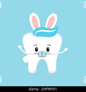 Cute easter tooth in braces icon isolated. Stock Vector