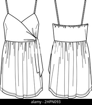 Vector summer mini dress fashion CAD, woman short dress with shoulder ...