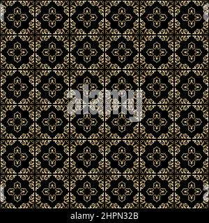gold vintage ornament on black background - seamless vector Stock Vector