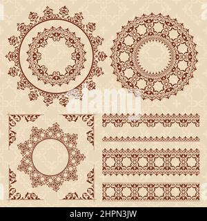brown vintage ornaments and frames - vector set. Eps 8. Stock Vector