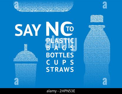 Say no to plastic bags, cups, straws and bottles, trendy ecological banner for print Stock Vector