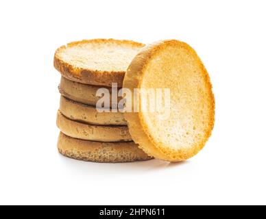 Dietary rusks bread. Crusty biscuits isolated on a white background. Stock Photo