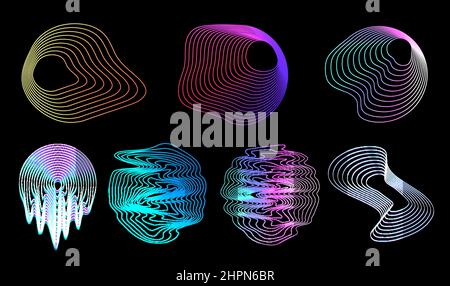 Retrofuturistic circle design shapes. Glitch and liquid effect Stock Vector