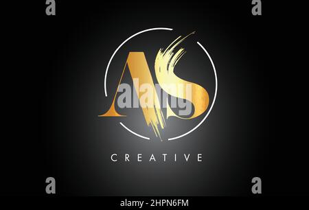 Golden AS Brush Stroke Letter Logo Design. Black Paint Logo Leters Icon with Elegant Circle Vector Design. Stock Vector
