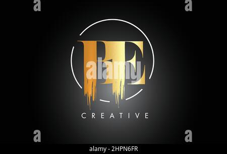 Golden BE Brush Stroke Letter Logo Design. Black Paint Logo Leters Icon with Elegant Circle Vector Design. Stock Vector