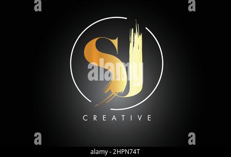 SJ Brush Stroke Letter Logo Design. Black Paint Logo Leters Icon with ...