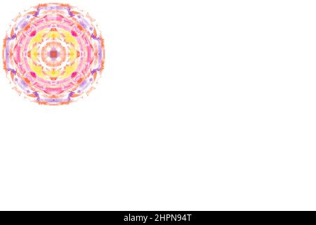 Circles of colorful ink on a white background with plenty of space for text. Colors include yellow, blue, pink and orange. Stock Photo