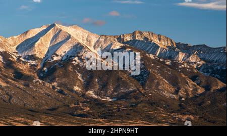 13,580 Foot Twin Peaks and 14,037 Foot Little Bear Mountain, part of the Sangre de Christo Range, Colorado. Stock Photo