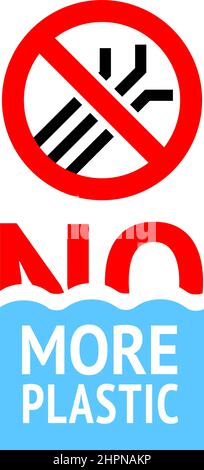 No more plastic straws forbidden banner, modern prohibited sticker Stock Vector