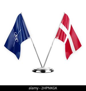 Two table flags isolated on white background 3d illustration, nato and denmark Stock Photo