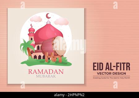 Flat eid al-fitr or eid mubarak with cute design Stock Vector