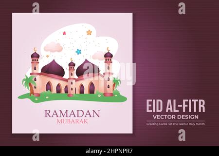 Eid al-fitr or eid mubarak with cute hand drawn flat design Stock Vector
