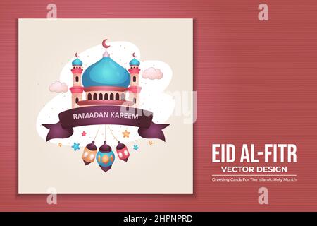 Hand drawn eid al-fitr with cute flat design Stock Vector