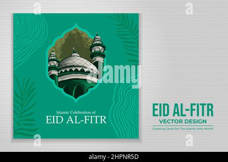 Ramadan greeting card with hand drawn flat design Stock Vector
