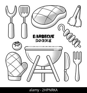 Barbecue hand drawn doodle illustration with outline style Stock Vector
