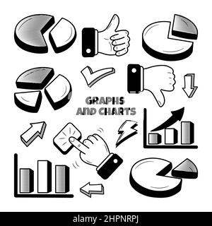 Graph and charts hand drawn doodle elements Stock Vector