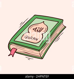 Islamic holy book Koran with colored hand drawn vector illustration Stock Vector