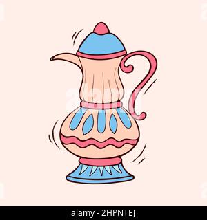 Islamic teapot with simple colored hand drawn vector illustration Stock Vector