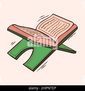 Islamic holy book Koran with colored hand drawn vector illustration Stock Vector