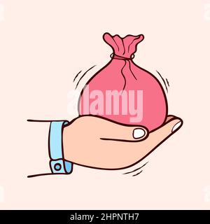 Muslims give alms or zakat in the month of ramadan with  colored hand drawn vector illustration Stock Vector