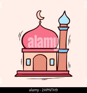 Simple mosque with colored hand drawn vector illustration Stock Vector