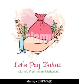 Hand drawn ramadan muslim giving alms illustration Stock Vector