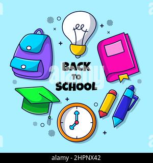 Simple back to school element set with Hand drawn doodle style Stock Vector